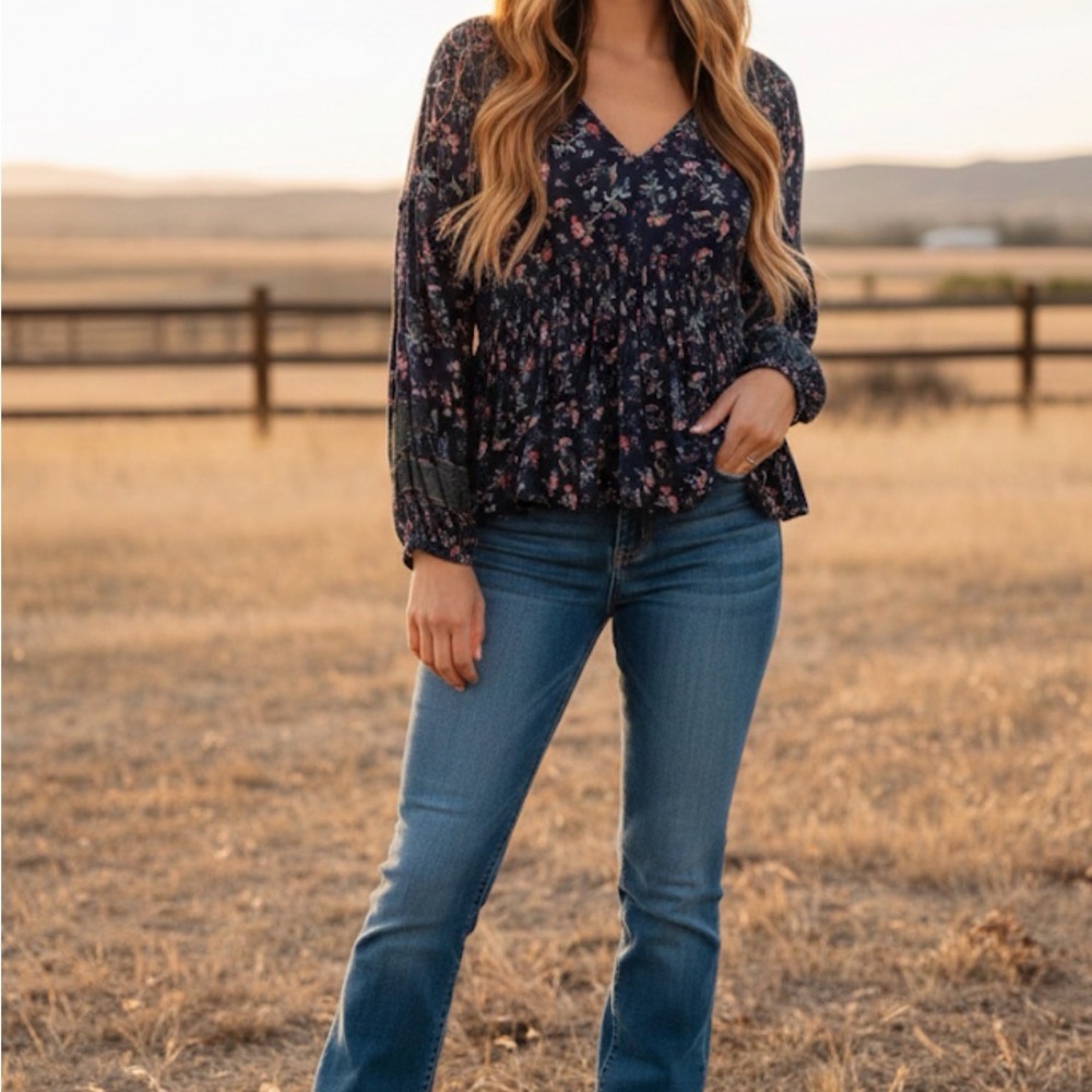 Lucky Brand Floral V-Neck Blouse